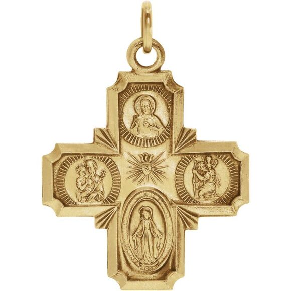 14k Yellow Gold Four-Way Cross Medal Charm 8 x 8mm